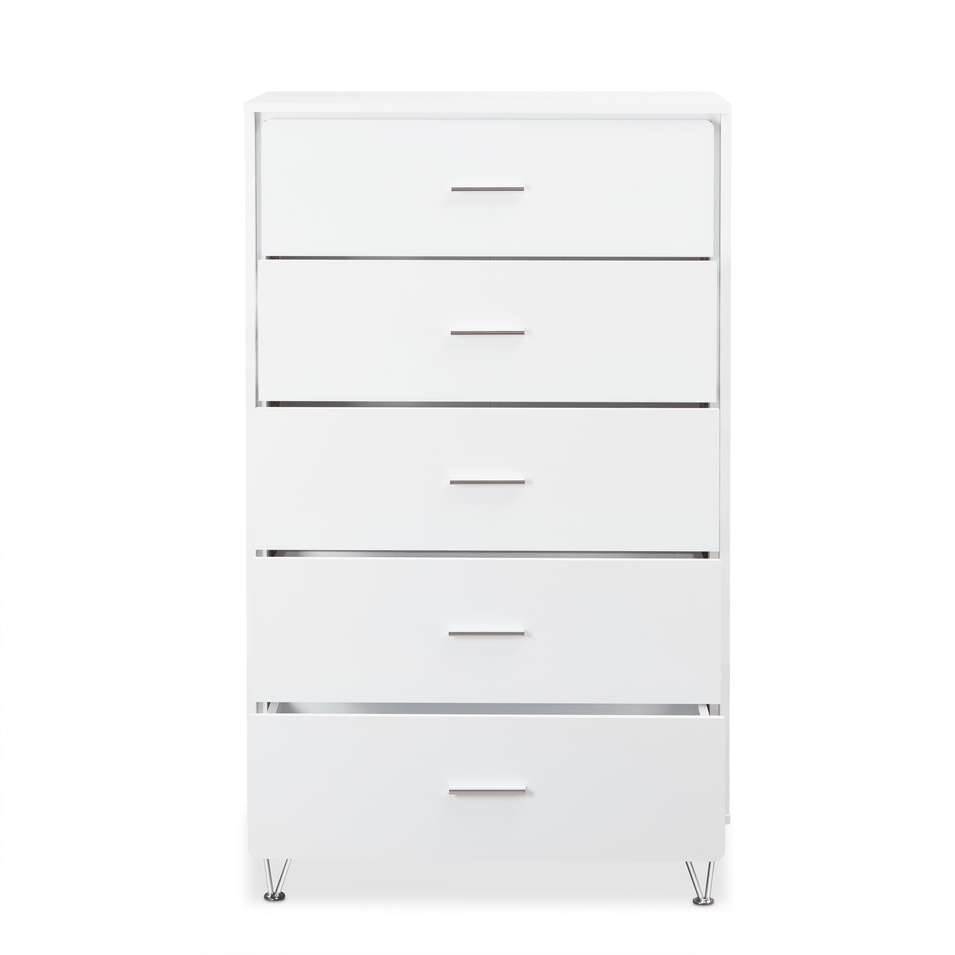 White 5 Drawer Chest With Single Handles White Bedroom Contemporary Particle Board Mdf