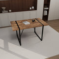 Mdf Dark Wood Dining Table And Modern Dining Chair 4 Piece Set, Medieval Wooden Kitchen Dining Table Set, Rectangular Metal Base, Dining Table And Suede Chair Wood Mdf
