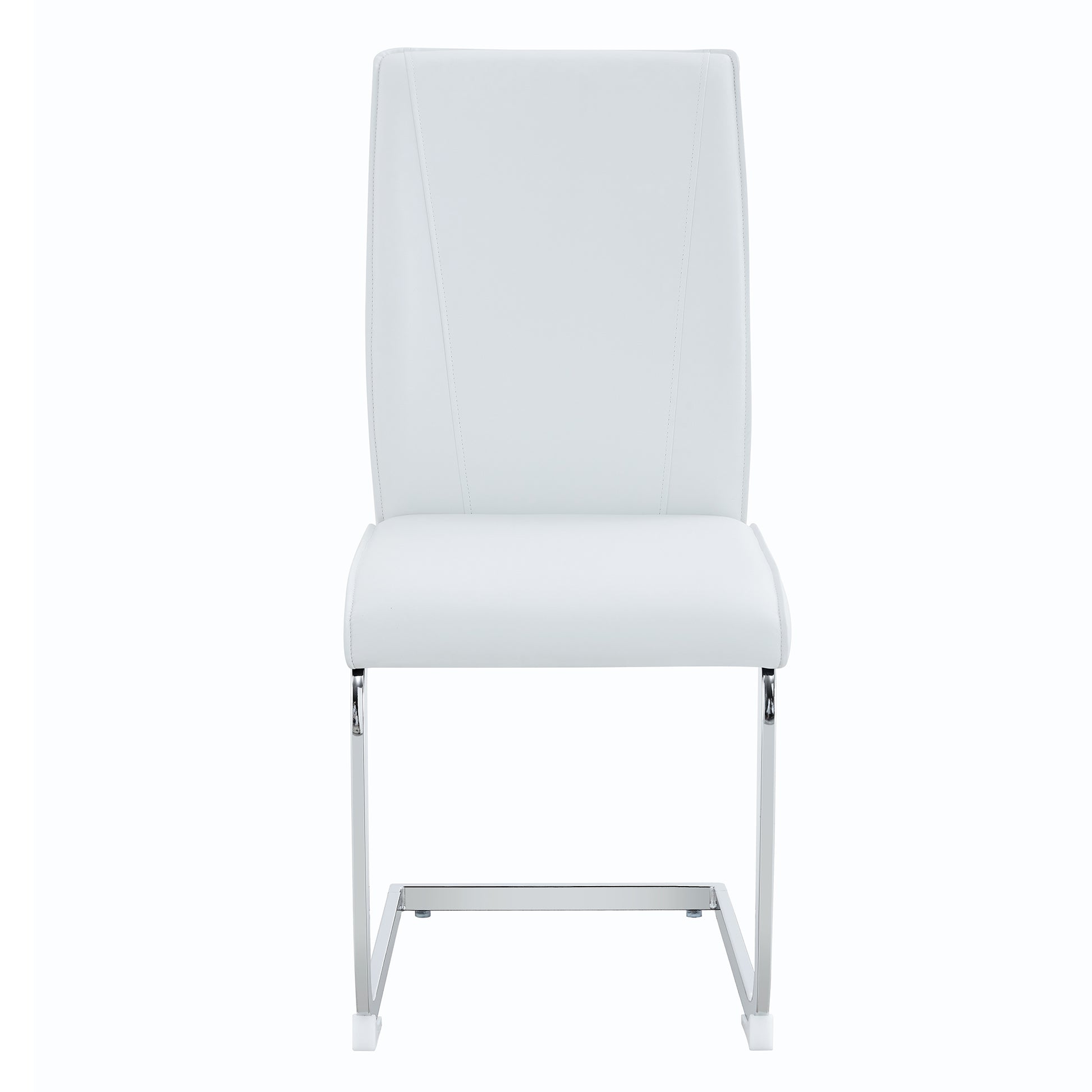 Luxury Simple Arch Chair Set Of 4 White Pu Material High Resilience Dining Chair With Arched Metal Silver Leg. White Silver Metal,Pu