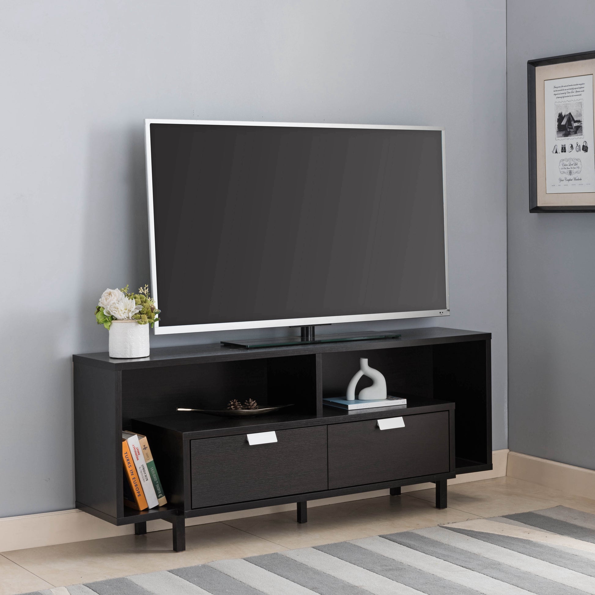 Modern Red Cocoa Tv Stand With Storage Drawers & Sturdy U Leg Design Melamine Laminate Media Console Dark Brown 60 69 Inches Mdf