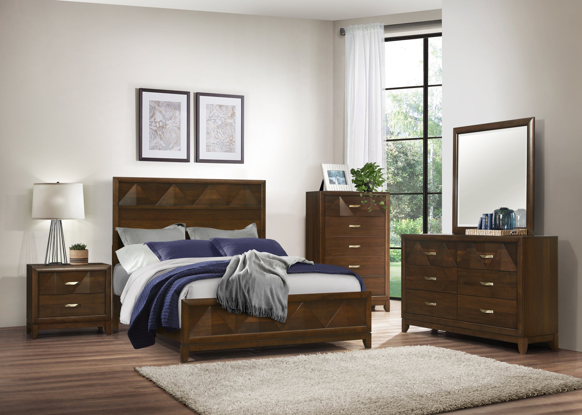 Modern Bedroom Walnut Finish 1Pc Queen Bed Decorative Design Headboard Footboard Wooden Furniture Box Spring Required Queen Walnut Wood Bedroom Contemporary,Modern Panel Wood