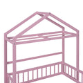 Wooden Floor Bed With Fence Railings And Detachable House Shape Headboard,Full Size Bed With Kids Dress Up Rack, Kids Montessori Style Playhouse Frame For Girls Boys, Pink Full Pink Wood