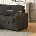 85 Inches Corduroy Sofa Bed, 3 Seater Sleeper Sofa With Storage Chaise, Square Handrail With Two Cup Holder And Usb Charge Port, Pull Out Couch For Living Room Dark Grey Corduroy 3 Seat