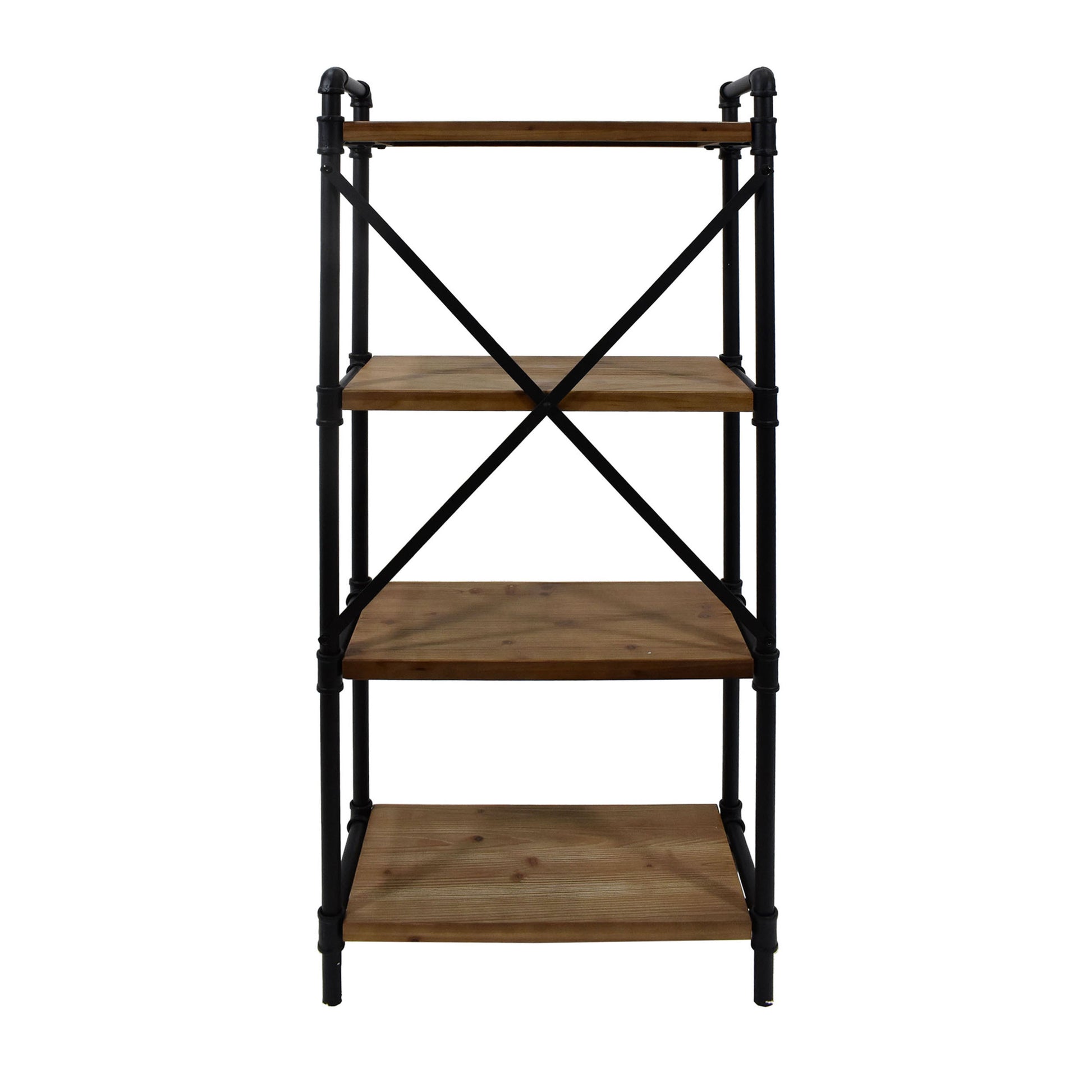 Metal Pipe Shelf With Fir Wood Black Metal & Wood