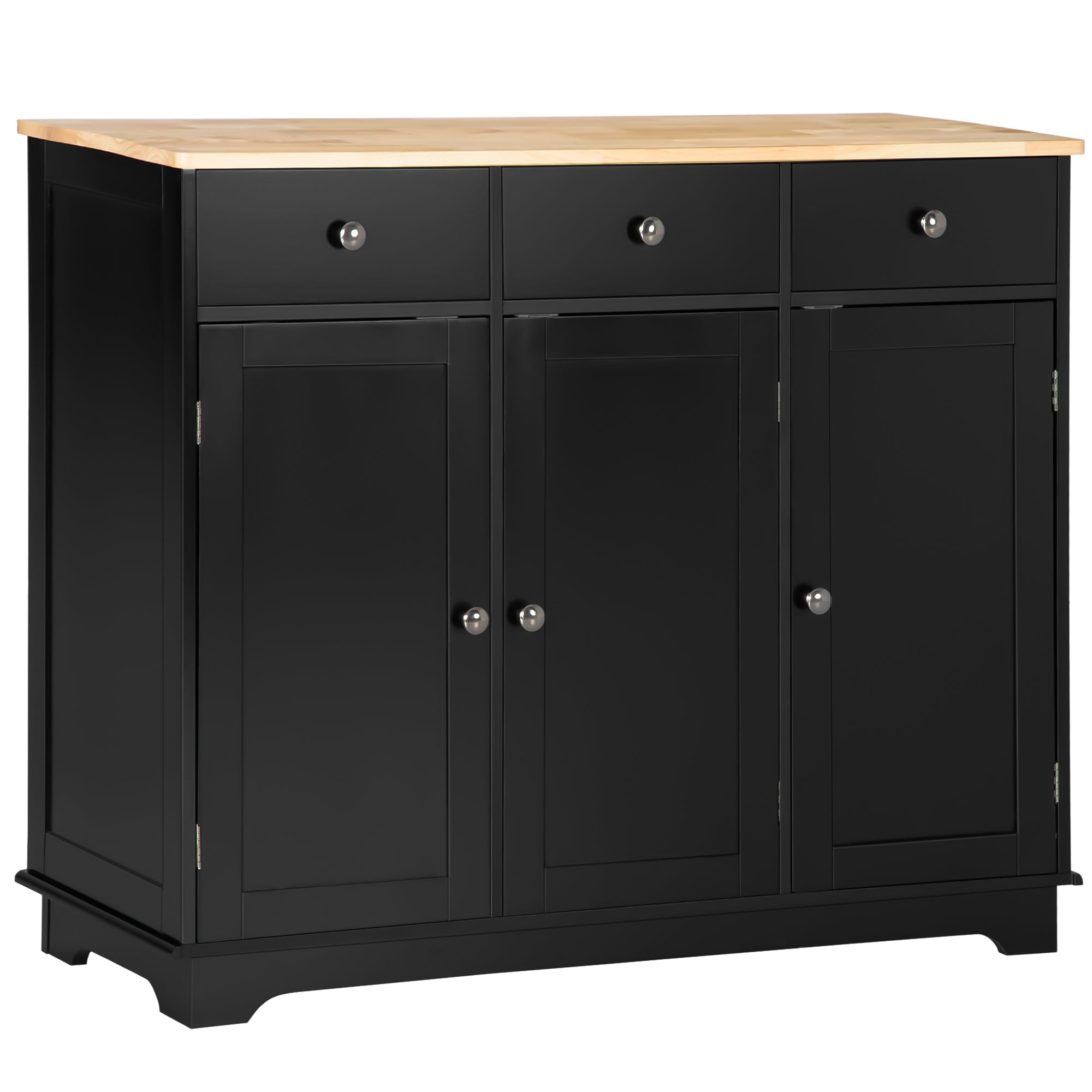 Homcom Sideboard With Solid Wood Countertop, Modern Kitchen Storage Cabinet, Coffee Bar Cabinet With 3 Drawers, Doors And Adjustable Shelf, Black Black Engineered Wood