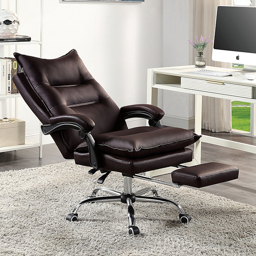 Contemporary Office Chair Upholstered 1Pc Comfort Adjustable Chair Relax Office Chair Work Brownpadded Armrests Brown Office Contemporary,Modern Office Chairs Tufted Back Adjustable Height Faux Leather,Metal