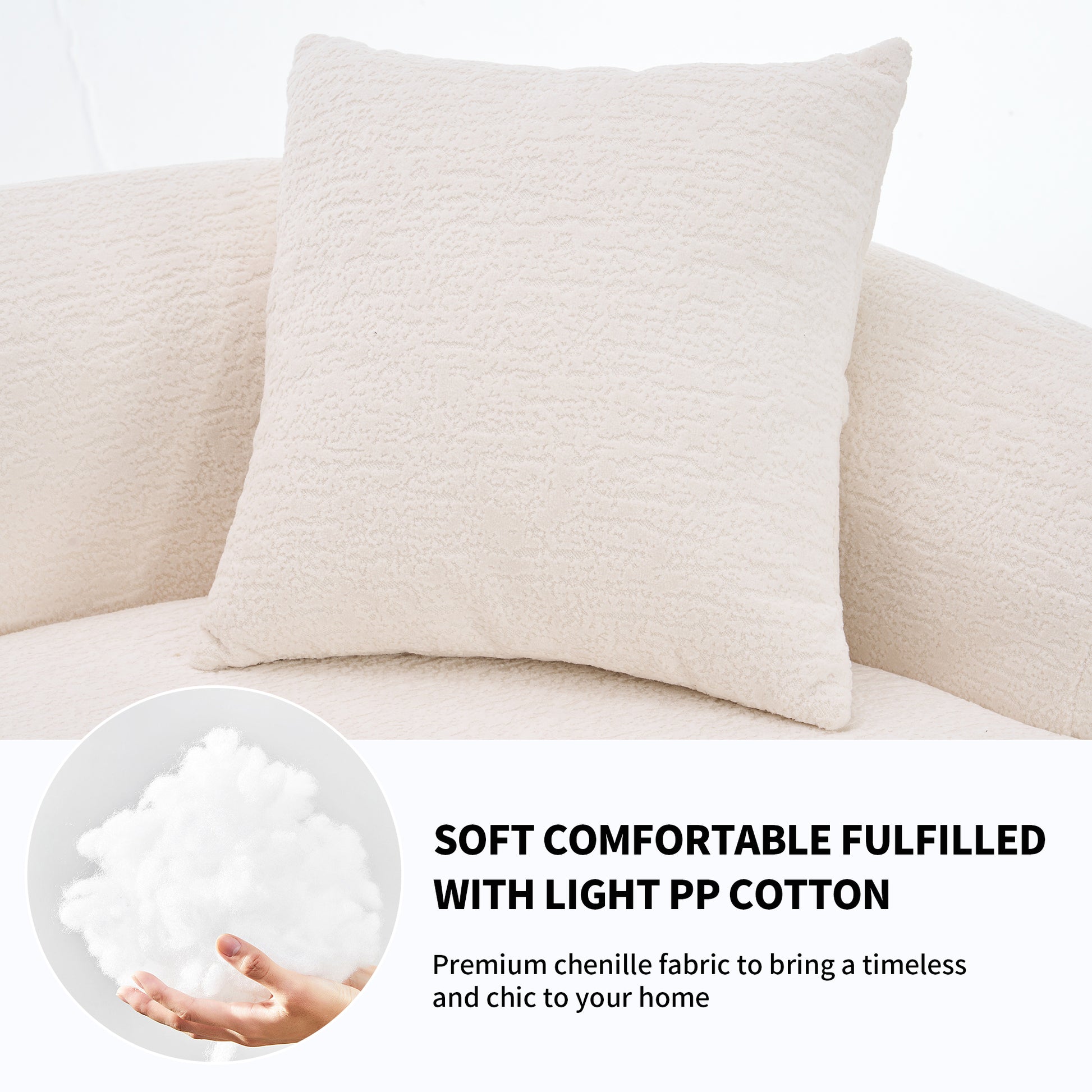 4 Seater White Sofa With Chenille Fabric, 30D ,60 Hardness Full Sponge,4 Pillow For Living Room, Home Furniture Sleeper Sectional Sofa For Apartment White Foam Spring 4 Seat