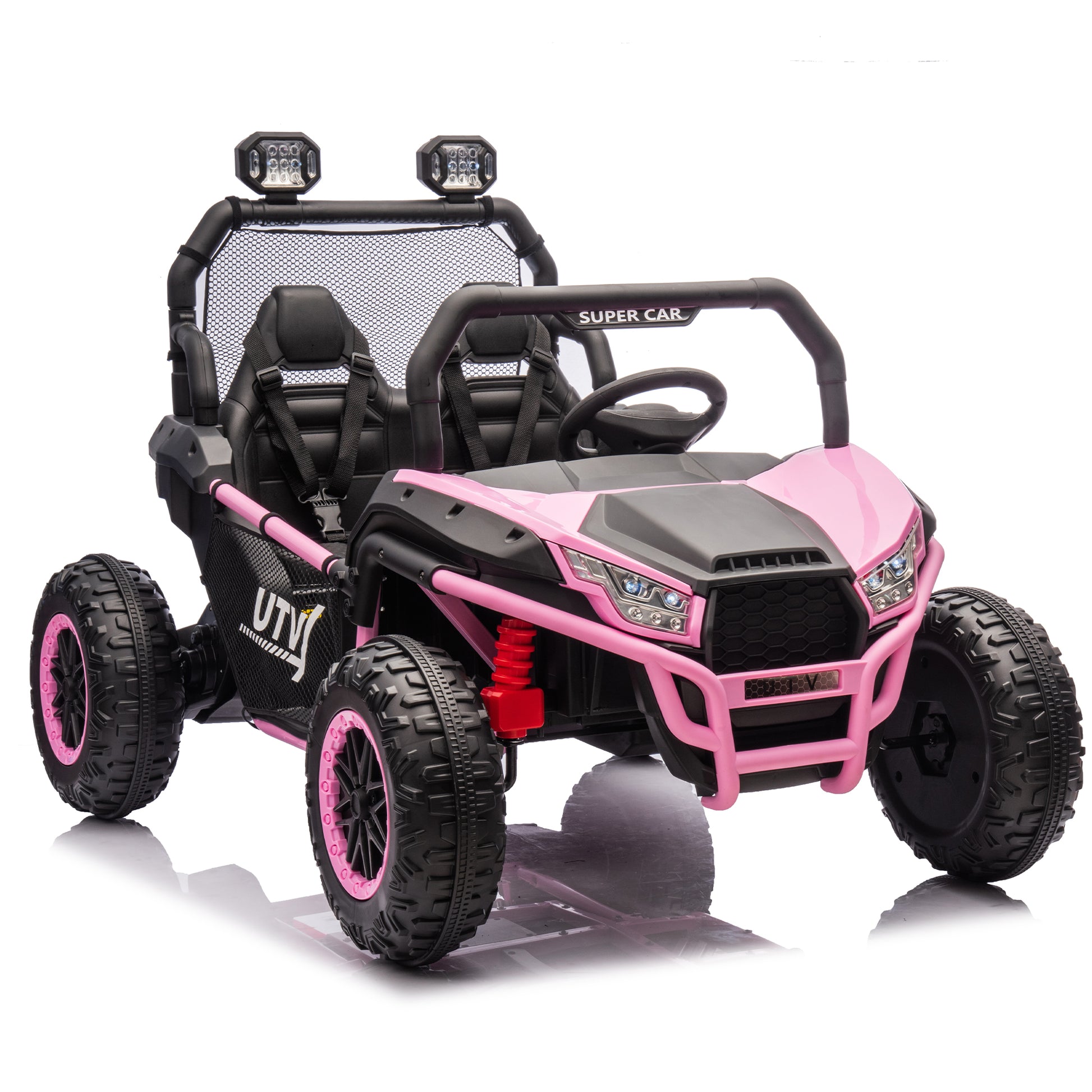 24V Two Seater Kids Ride On Utv W Parents Control,400W Super Power,Four Wheel Suspension,Led Light With Rear Searchlight,Bluetooth,Mp3,Music,Rear Storage Space,Speeds 3.73 4.97Mph For Kids Aged 3 . Pink Polypropylene