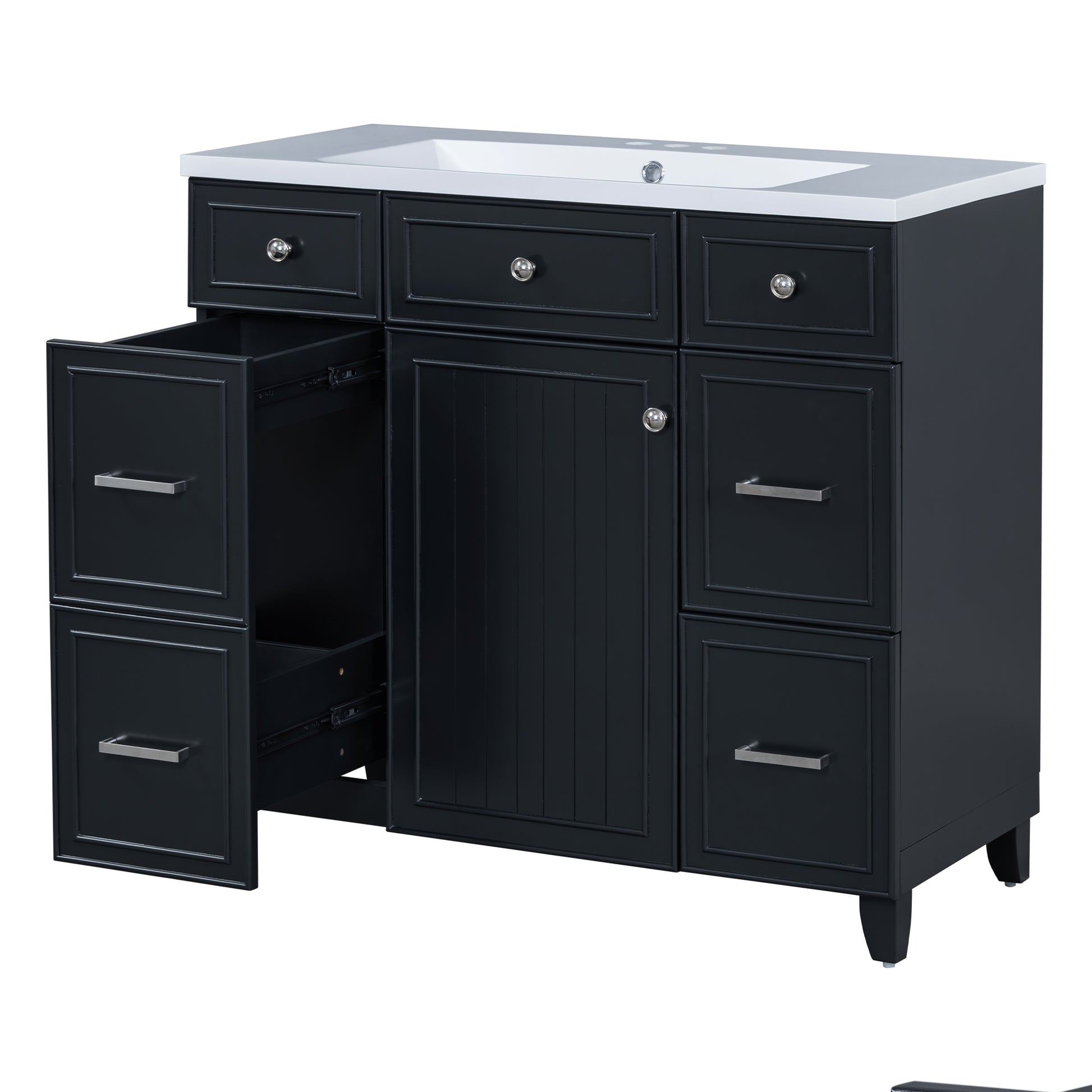 36" Bathroom Vanity Cabinet With Sink Top Combo Setblack ,Single Sink,Shaker Cabinet With Soft Closing Door And 3 Drawers Black Bathroom Solid Wood Mdf Resin