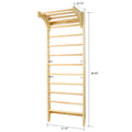 Wooden Swedish Ladder, Stall Bars Set For Physical Therapy & Gymnastics With Adjustable Pull Up Bar Natural Wood