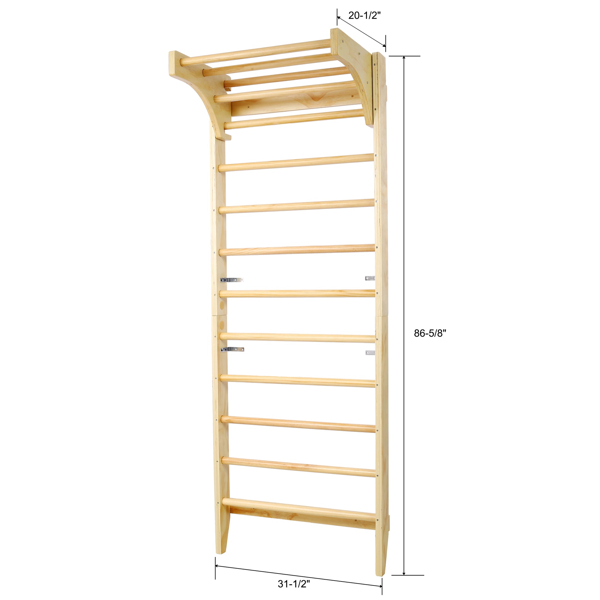 Wooden Swedish Ladder, Stall Bars Set For Physical Therapy & Gymnastics With Adjustable Pull Up Bar Natural Wood