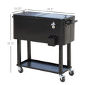 Outsunny 80 Qt Rolling Cooling Bins Ice Chest On Wheels Outdoor Stand Up Drink Cooler Cart For Party, Black Black Plastic