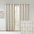 Total Blackout Metallic Print Grommet Top Curtain Panel Pair 2 Pcs Window Panels Ivory Gold Microfiber