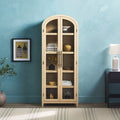 Modern 5 Shelf Arched Tall Bookcase With Glass Doors Oak Oak Mdf Mdf