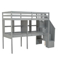 Twin Size Loft Bed Frame With Storage Staircase And Double Desks And Shelves,Gray Twin Gray Solid Wood Mdf