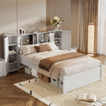 Twin Size Platform Bed With Storage Headboard And Lockers, White Twin Box Spring Not Required White Wood Bedroom Solid Wood Mdf