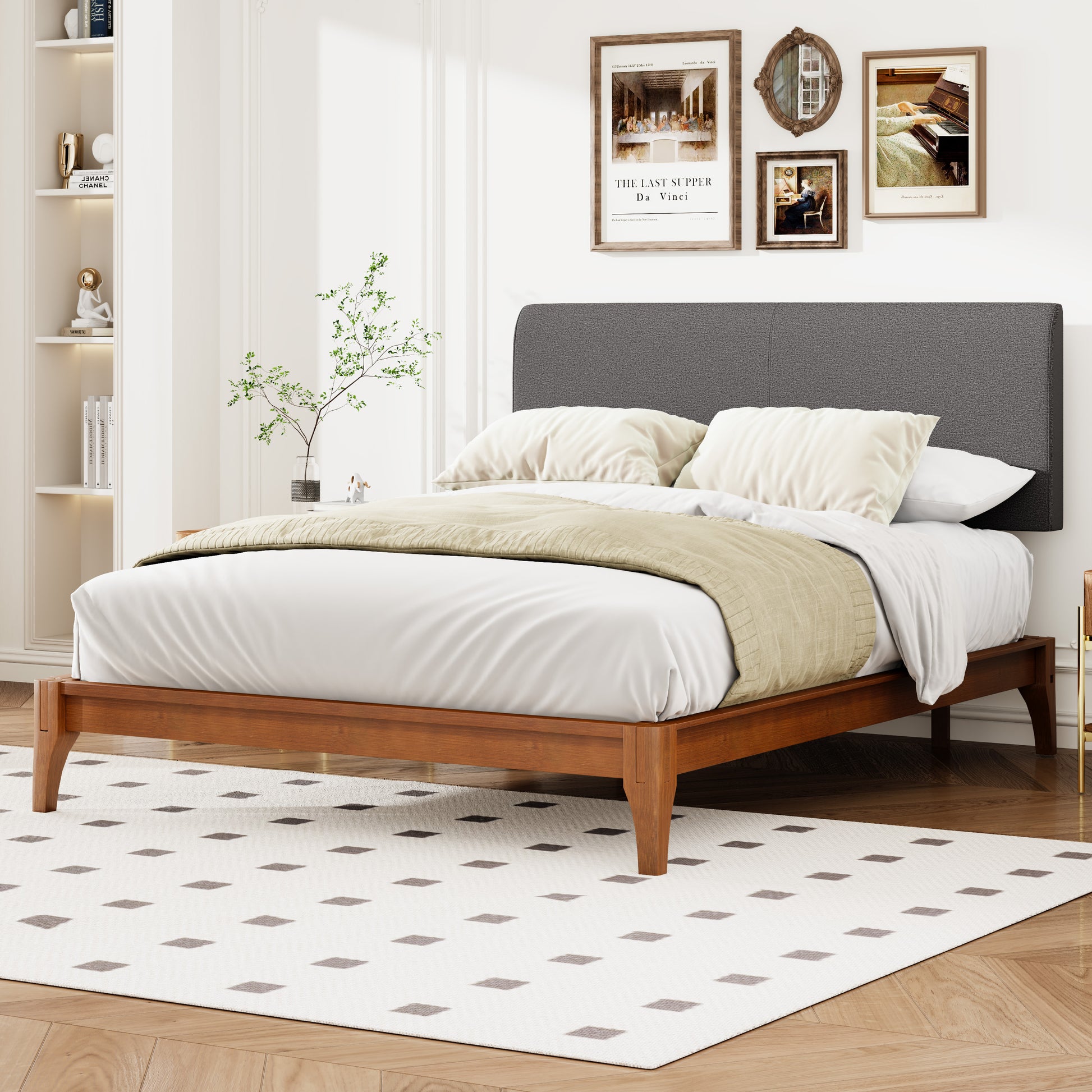 Grey Curved Adjustable Headboard Queen Grey Linen