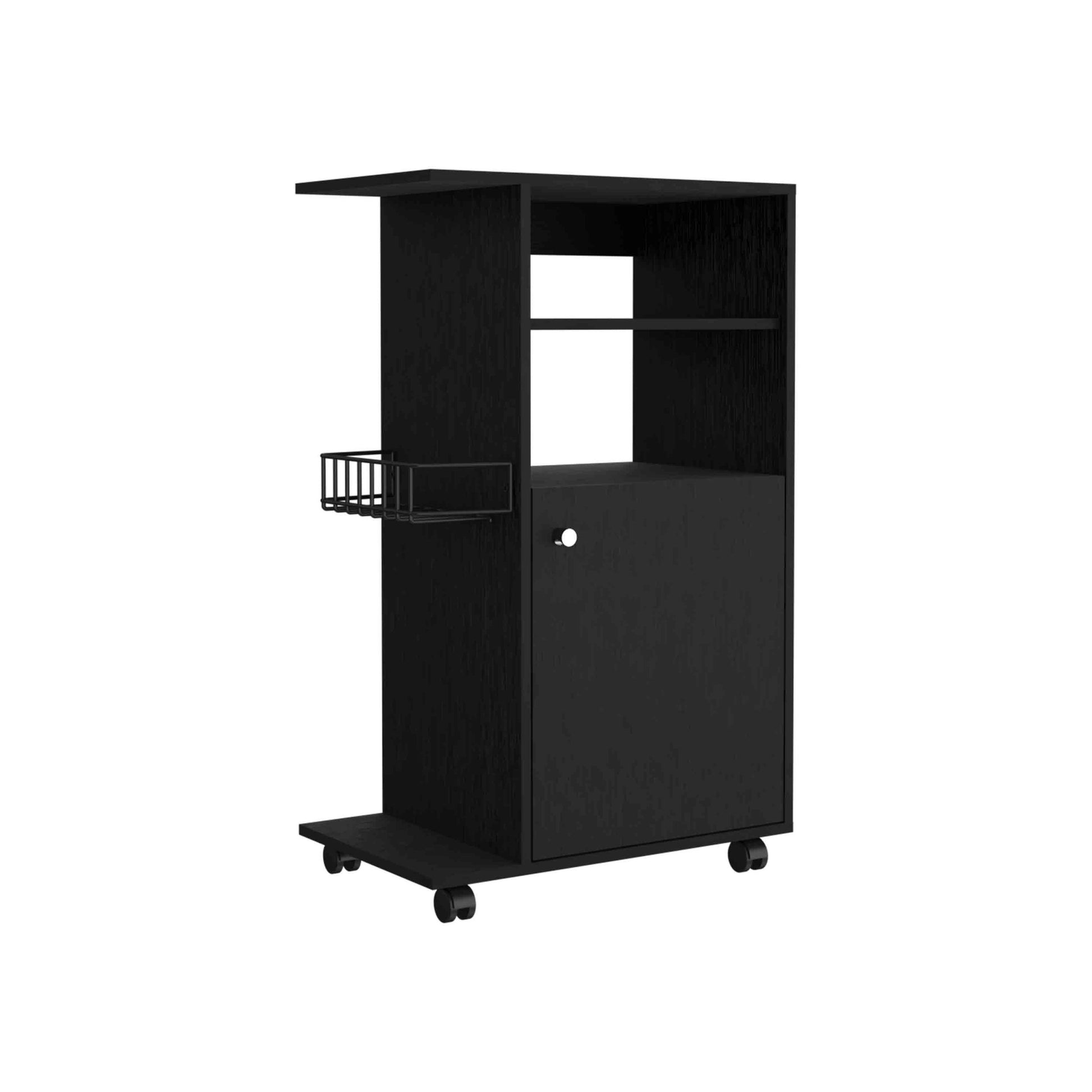 Clip Kitchen Cart, Single Door Cabinet, Four Casters Black Black Kitchen Modern Rectangular Stationary Kitchen Islands Particle Board Particle Board Medium 40 55In