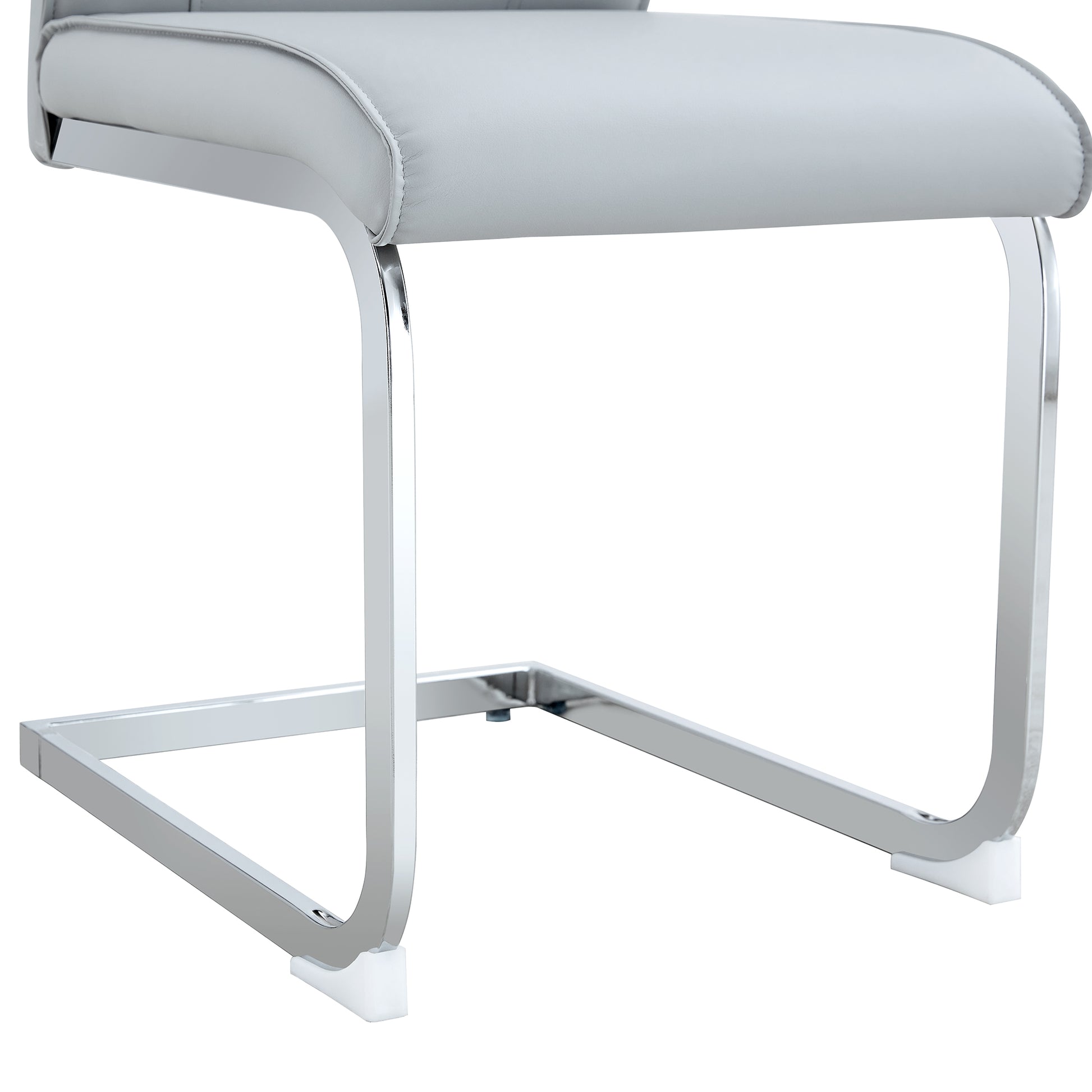 Luxury Simple Arch Chair Set Of 6 Light Gray Pu Material High Resilience Dining Chair With Arched Metal Silver Leg. Light Gray,Silver Metal,Pu