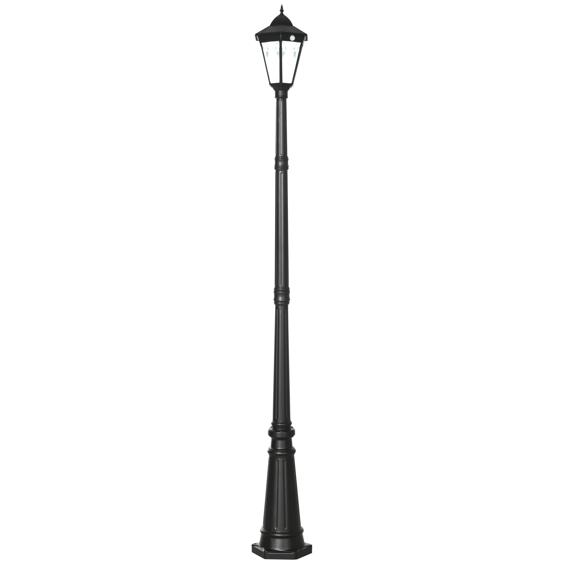 Outsunny 94.5" Solar Lamp Post Light, Dusk To Dawn Vintage Style Street Light, Aluminum Solar Powdered Lamp, Pir Motion Sensor For Garden, Lawn, Pathway, Driveway, Black Black Aluminum