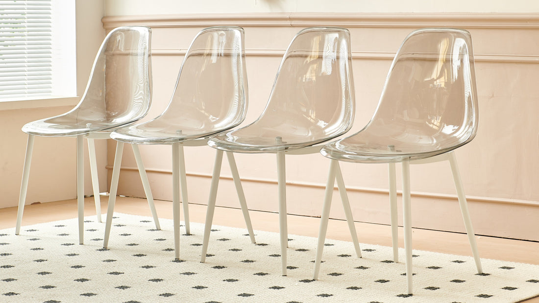 Dining Chair,Set Of 4,Metal Leg,Plastic Seat,Transparent Grey Grey Iron Plastic