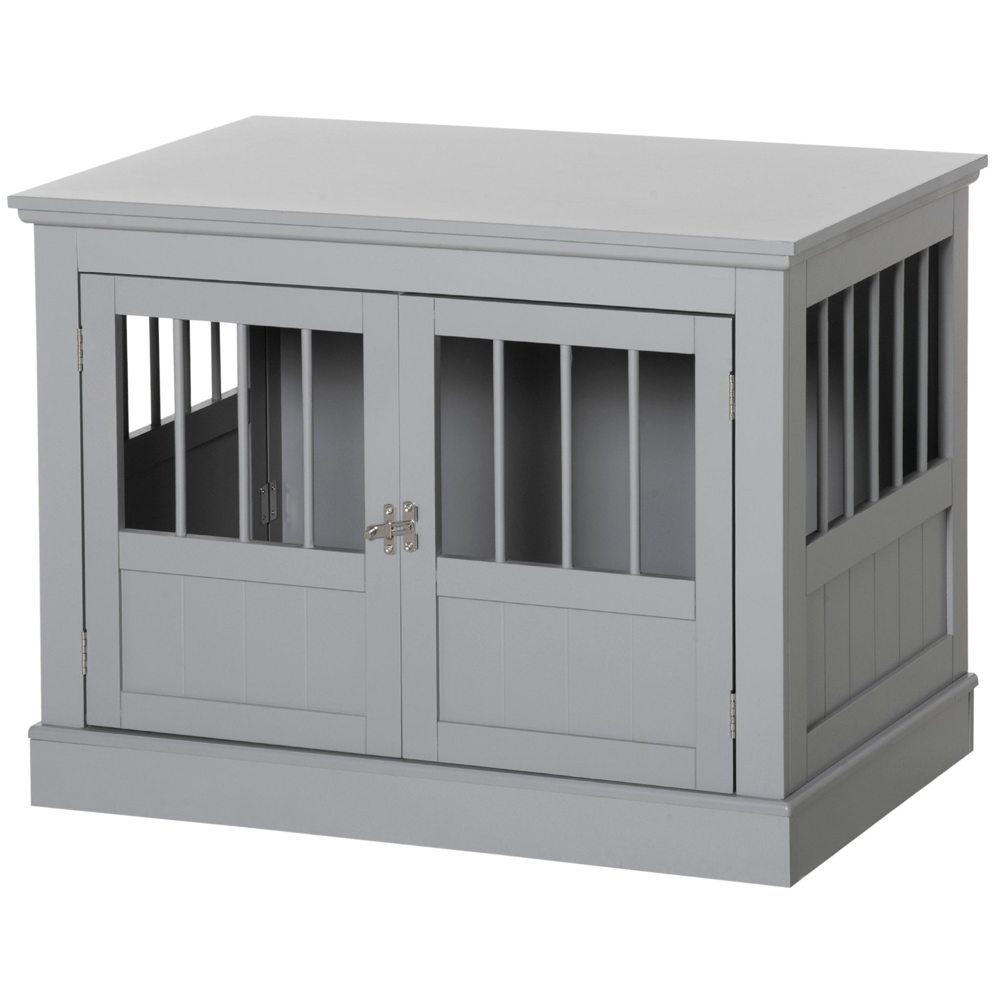 Pawhut Dog Crate End Table With Triple Doors, Wooden Dog Crate Furniture Indoor Use, Puppy Crate With And Steel Tubes, For Small Dogs, Pewter Gray Dark Gray Mdf