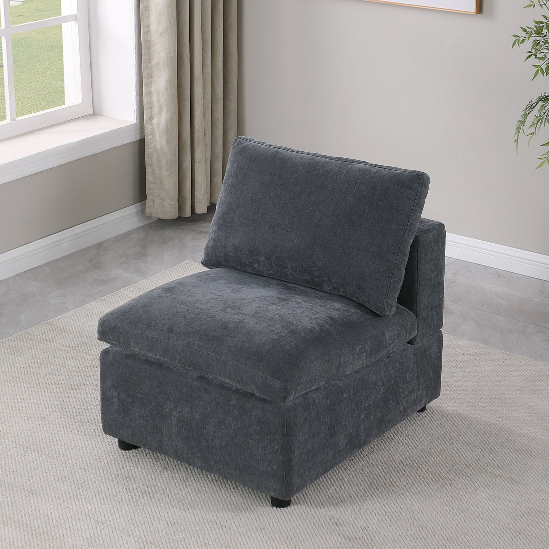 Modern Upholstered Middle Module For Modular Sectional,Sectional Sofa Couch Accent Armless Chair, Chenille Grey Grey Fabric 1 Seat