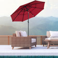Outsunny 9Ft 3 Tiers Patio Umbrella Outdoor Market Umbrella With Crank, Push Button Tilt For Deck, Backyard And Lawn, Wine Red Wine Red Polyester