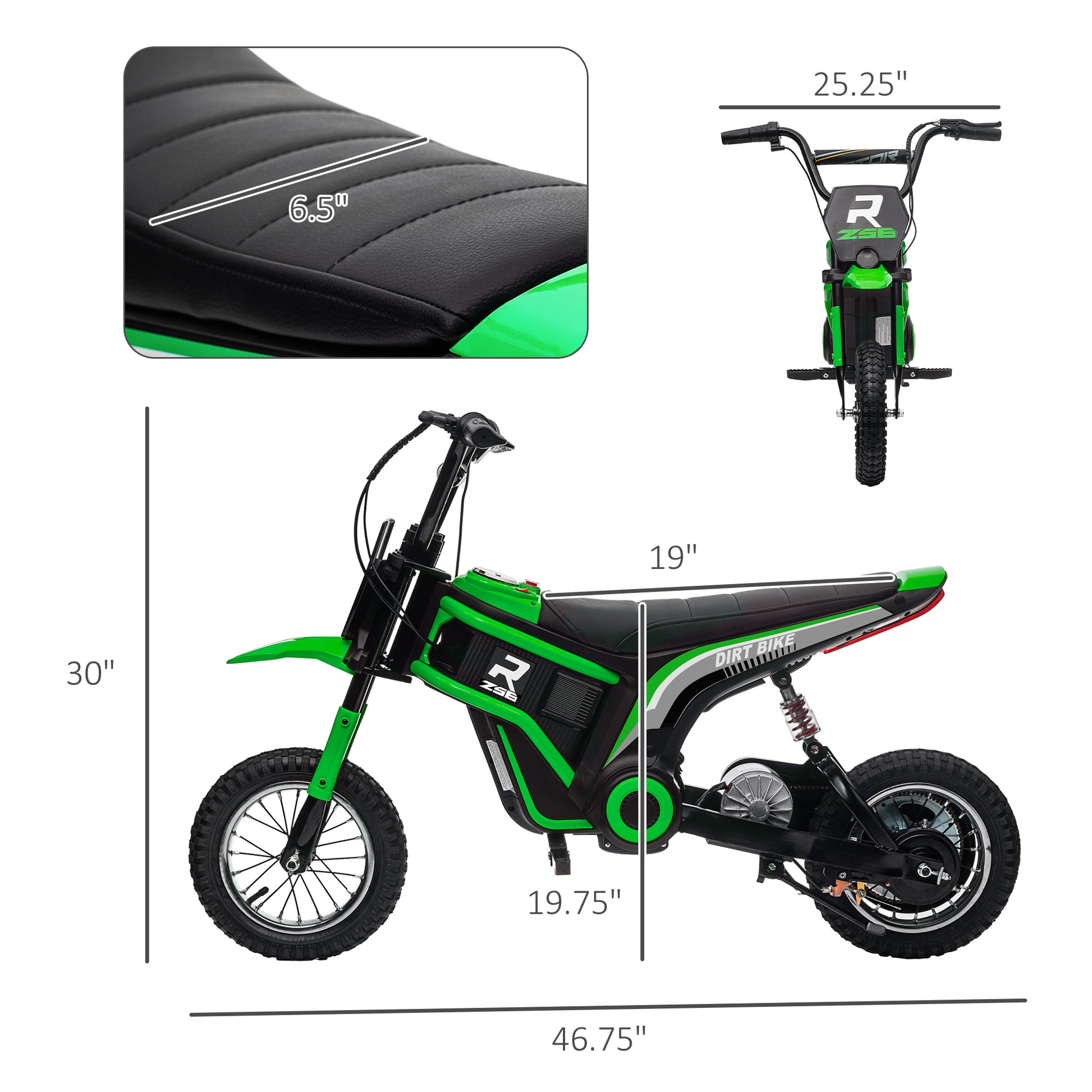 Aosom Electric Dirt Bike With Twist Grip Throttle, 24V 350W Off Road Electric Motorcycle, Up To 15 Mph With Brake, Music Horn, Rear Suspension For Ages 13 Years, Green Green Plastic