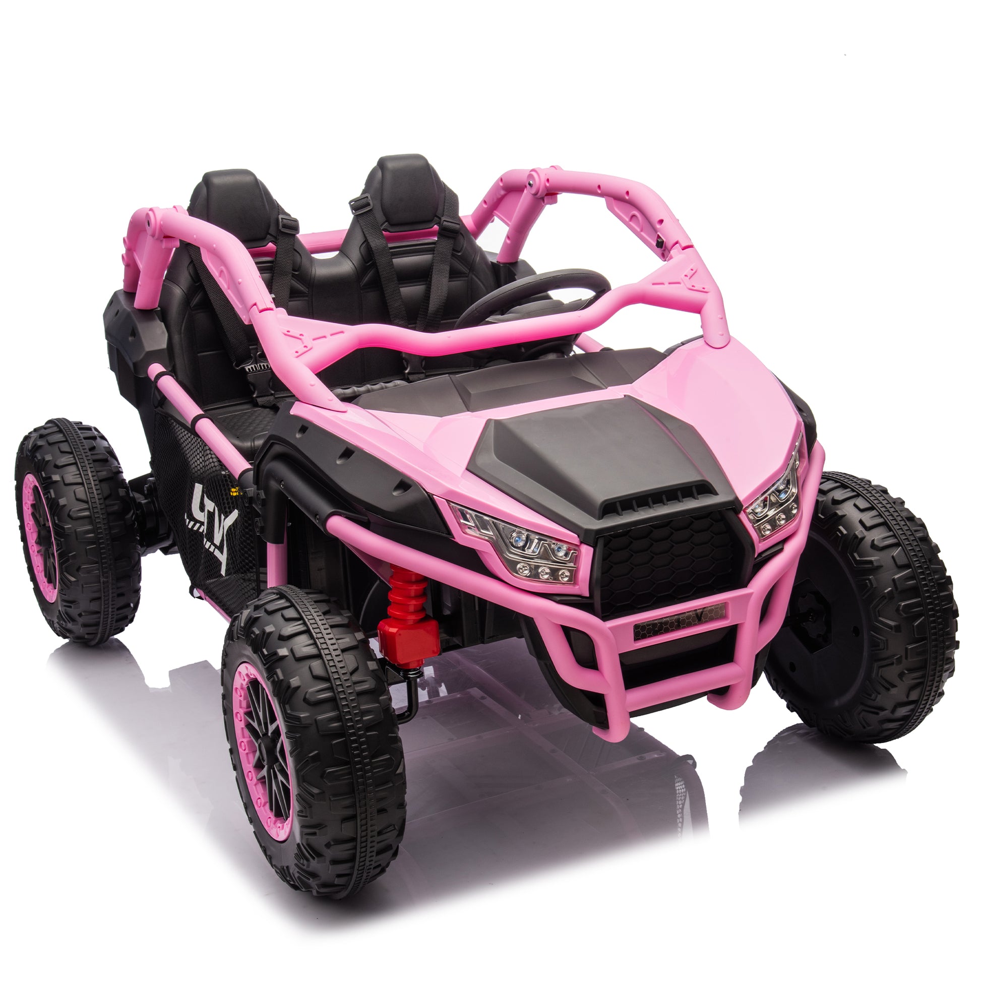 24V Two Seater Kids Ride On Utv W Parents Control,20In Seat Width,400W Super High Power,Four Wheel Suspension,Bluetooth,Mp3,Usb,Led Light,Horn,Rear Storage Space,Speeds 3.73 4.97Mph For Kids Aged 3 . Pink 100 149 Lbs Polypropylene