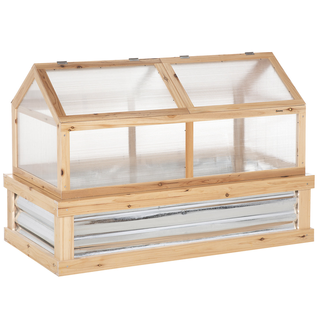 Outsunny Raised Garden Bed With Polycarbonate Greenhouse, Wooden Garden Cold Frame Greenhouse, Flower Planter Protection, 48" X 24" X 32", Natural Natural Wood Wood