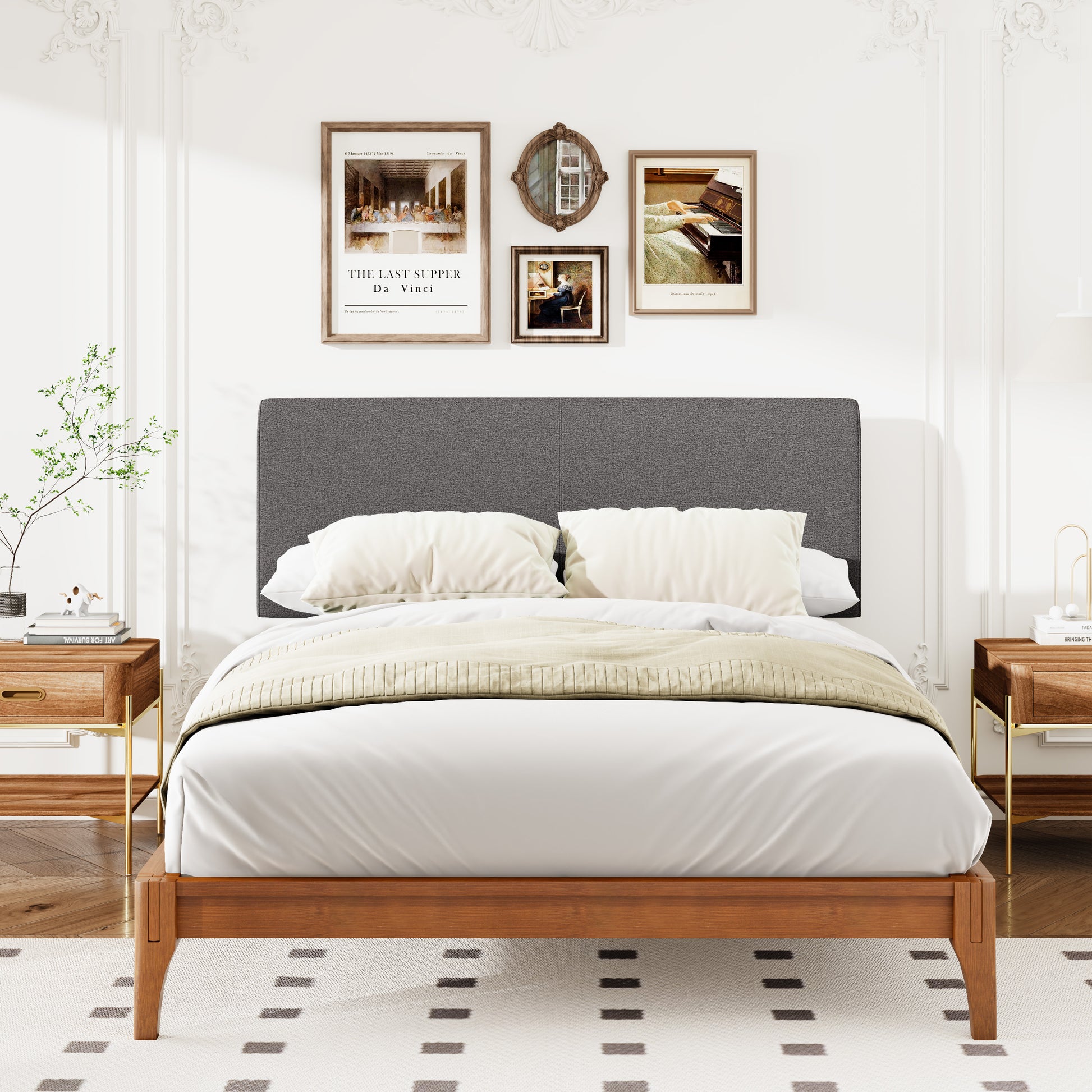 Grey Curved Adjustable Headboard Full Grey Linen