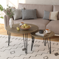 27.56'' Round Nesting Coffee Table Set Of 2, Circular Nesting End Table Set, Round Wooden Tabletop, And Sturdy Metal Base For Living Room, Bedroom, Brown Rustic Brown Round Wood Metal