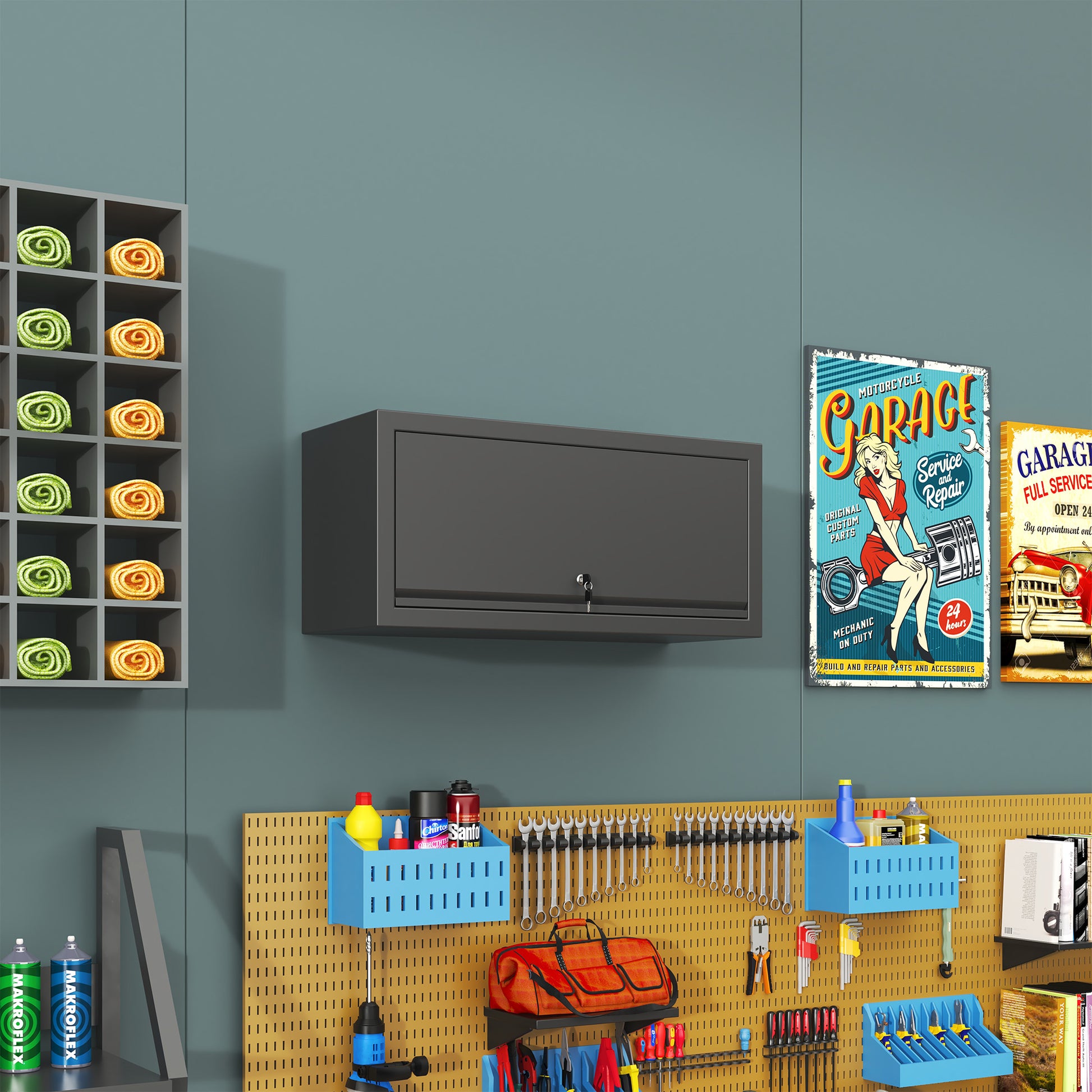 Heavy Duty Metal Wall Mounted Tool Storage Cabinet Steel Metal Garage Storage Cabinet For Garage Workshop Assembly Required Black Modern Metal