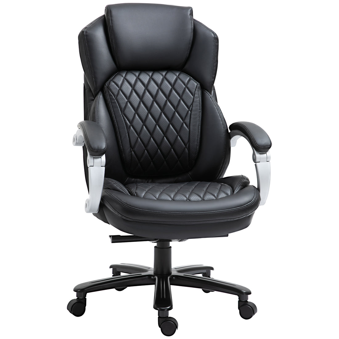 Vinsetto Big And Tall Executive Office Chair With Wide Seat, Computer Desk Chair With High Back Diamond Stitching, Adjustable Height & Swivel Wheels, Black Black Pu Leather