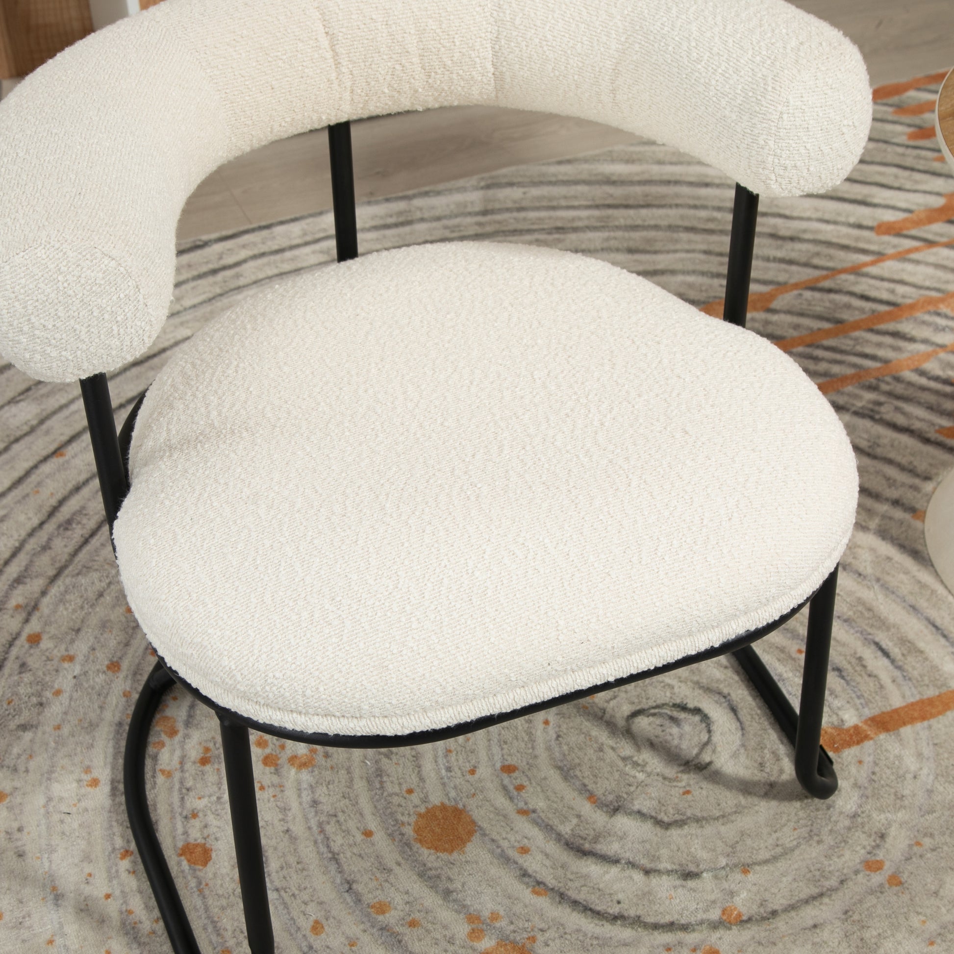 Coolmore Boucle Dining Chairs Set Of 2, Mid Century Modern Curved Backrest Chair, Round Upholstered Kitchen Chairs Beige Boucle Beige Foam Mdf Metal