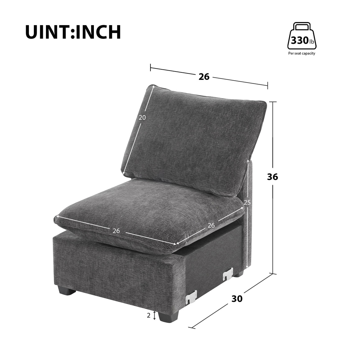 30*26" Single Seat Module For Modular Sectional Sofa,Deep Seat,Chenille,2 Colors Dark Gray Chenille 1 Seat