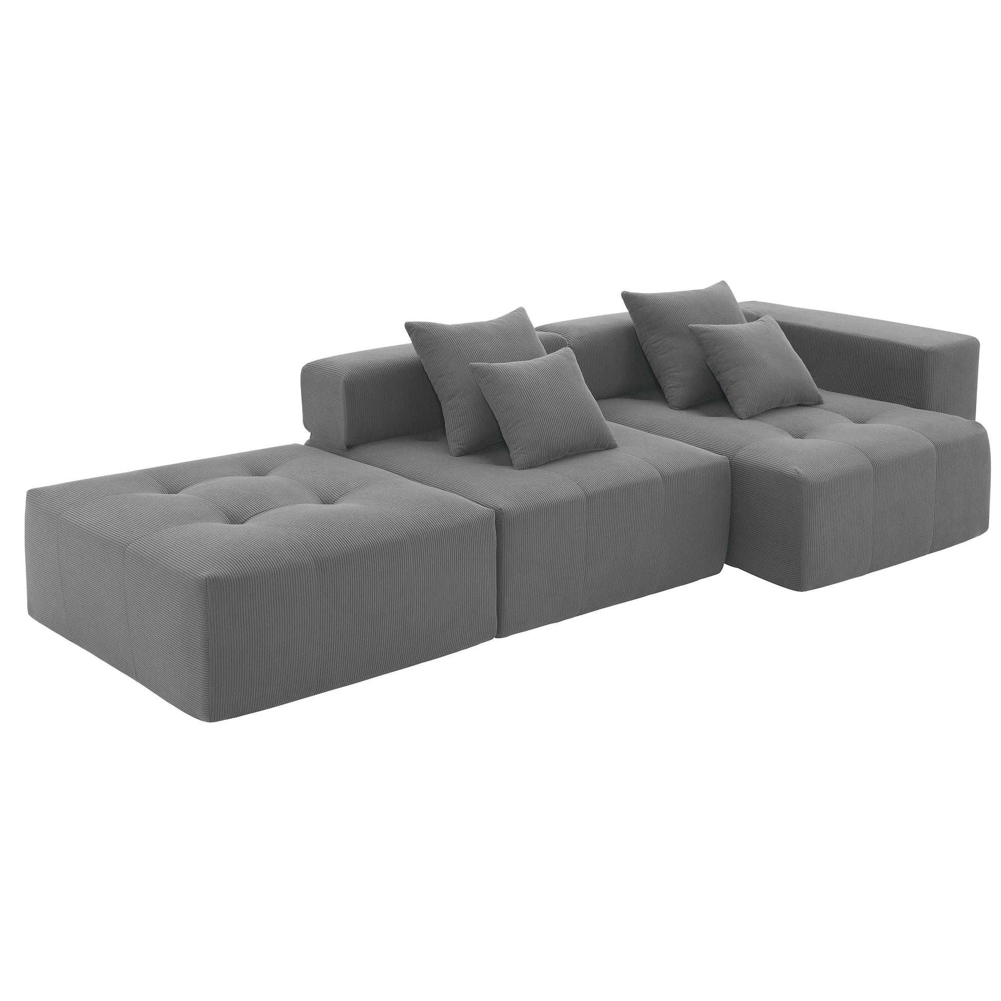 105.5'' L Shaped Modular Sectional Sofa,Minimalist Corduroy Floor Couch Set,Convertible Foam Filled Cloud Couch For Living Room,3 Pc Free Combination,No Assembly Required,3 Colors Gray Corduroy 4 Seat