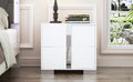 Elegant Nightstand With Metal Handle,Mirrored Bedside Table With 2 Drawers For Bedroom,Living Room,White White 2 Drawers Mdf Metal