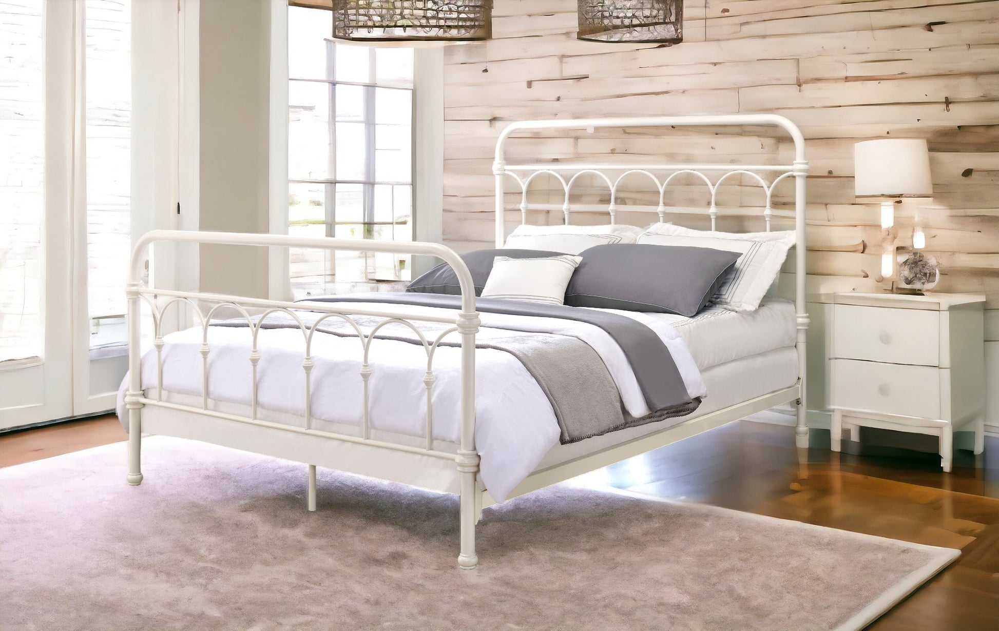 White Full Bed With Spindle Headboard Box Spring Required Full White Metal Bedroom Slat Beds Metal