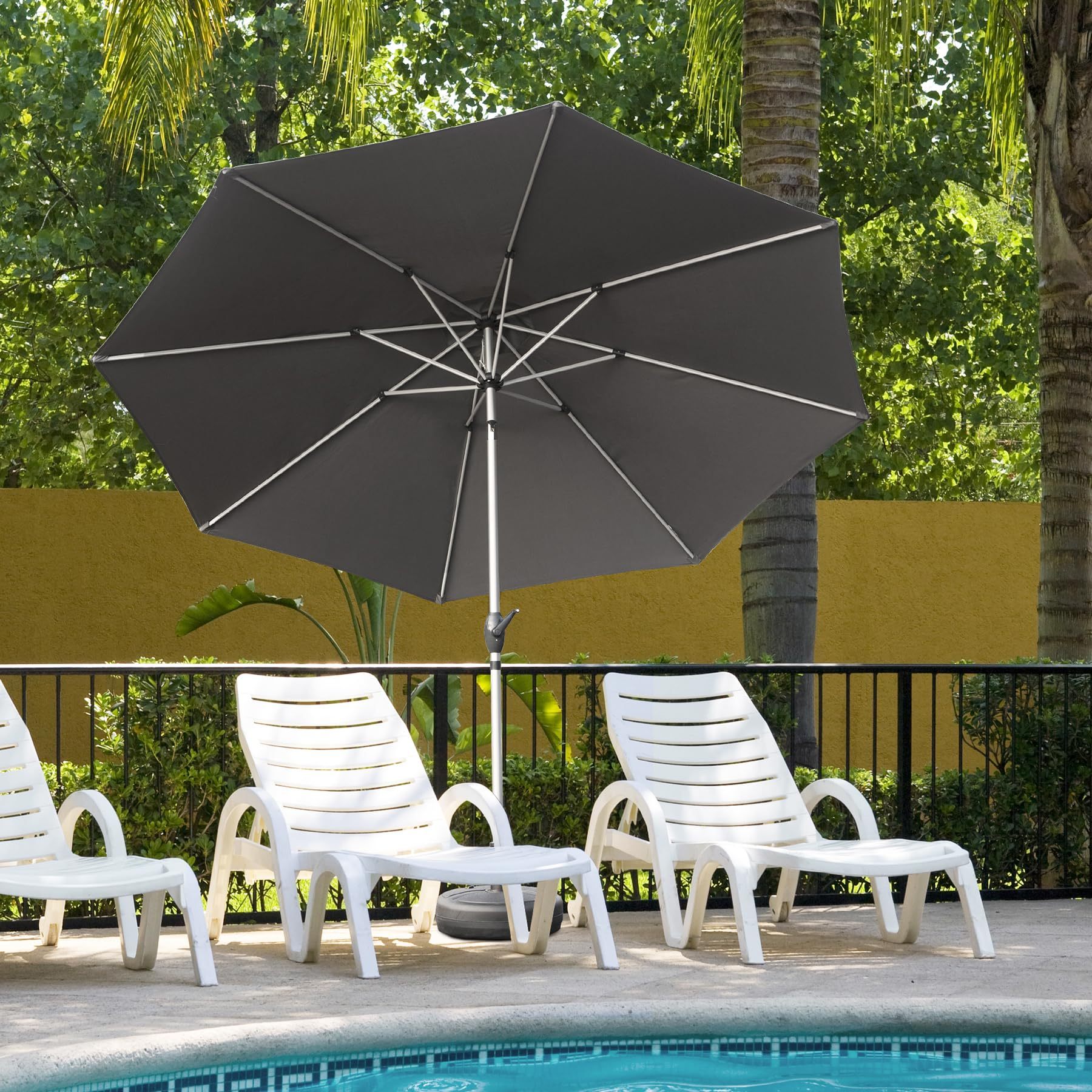 10Ft Patio Umbrella, Outdoor Table Umbrella With Push Button Tilt And Crank, Uv Protection Waterproof Market Sun Umbrella With 8 Sturdy Ribs For Garden, Deck, Backyard, Pool Gray Gray Round Uv Resistant Umbrellas Aluminium