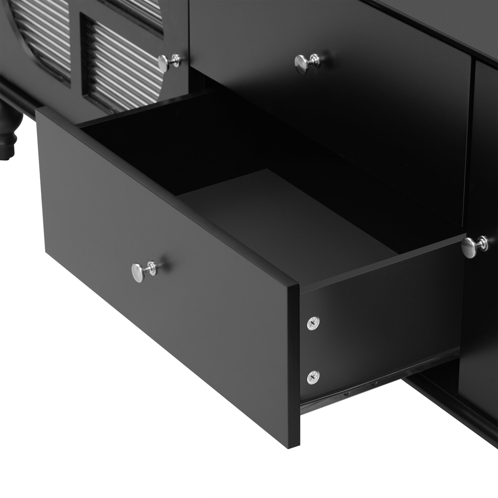 68.9'' Modern Tv Stand For Tvs Up To 75 Inches, Entertainment Center Media Console With Fluted Glass Doors, Five Solid Wood Legs For Living Room Black 70 79 Inches Mdf