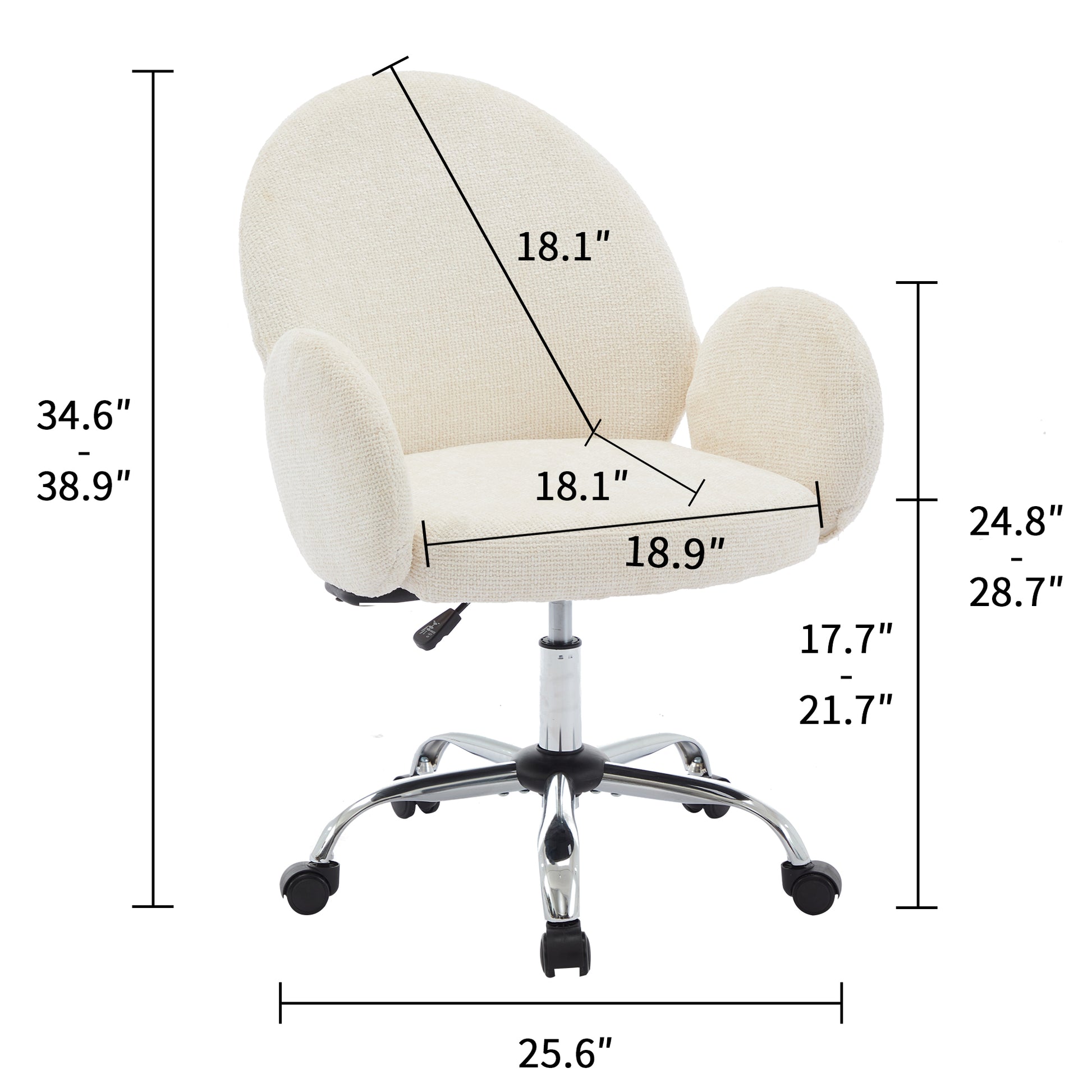 Ytt Rotating Office Chair With High Backrest Armrest, Wide Seat Round Armrest Office Chair With Wheels, Suitable For Living Room, Bedroom, Lounge, Home Office Beige Linen