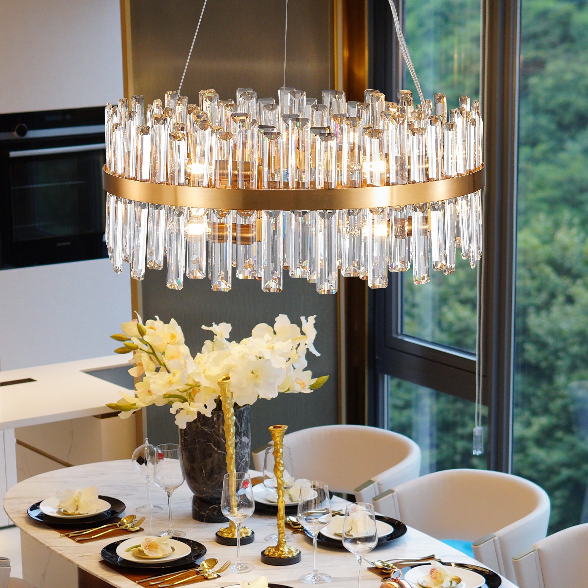 23.6 Inches Luxury Chandeliers Crystal Living Room Bedroom Decorative Lights Simple Modern Dining Room Led Lighting,For Home Decor Bulbs Not Included Golden Crystal Iron