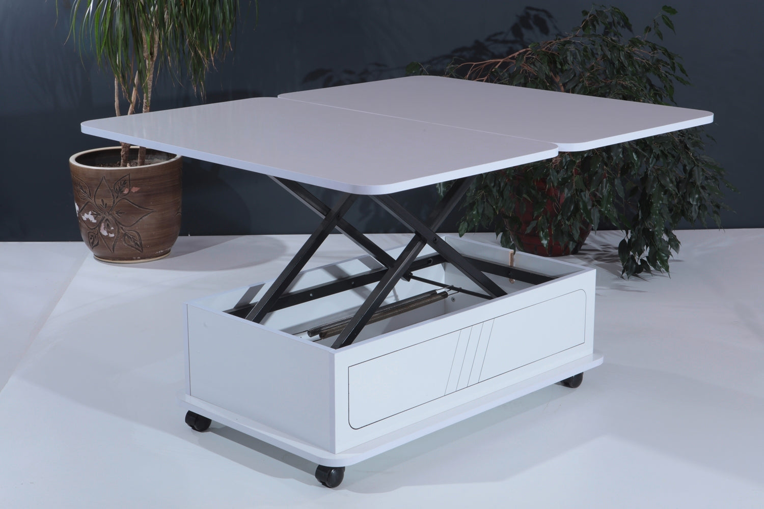 Rio Smart Coffee Table For Living Room, Adjustable Height Coffee Table, 1003 White White White Height Adjustable & Standing Desks Primary Living Space Contemporary Manual Rectangular Open Storage Coffee & End Tables Rectangular Wood Hairpin