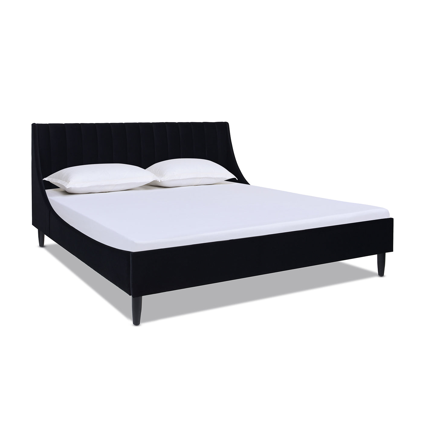 Aspen Vertical Tufted Headboard Platform Bed Set, King, Anthracite Black Velvet Box Spring Not Required King Anthracite Wood Foam Velvet Velvet