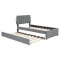 Teddy Fleece Twin Size Upholstered Platform Bed With Trundle, Gray Twin Gray Fleece