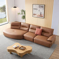 147.24'' Oversied Modern Sectional Curved Shaped Sofa Couch For Living Room,Upholstered 5 Seat Sofa Eco Leather Couch Set ,Brown Brown Leather 5 Seat
