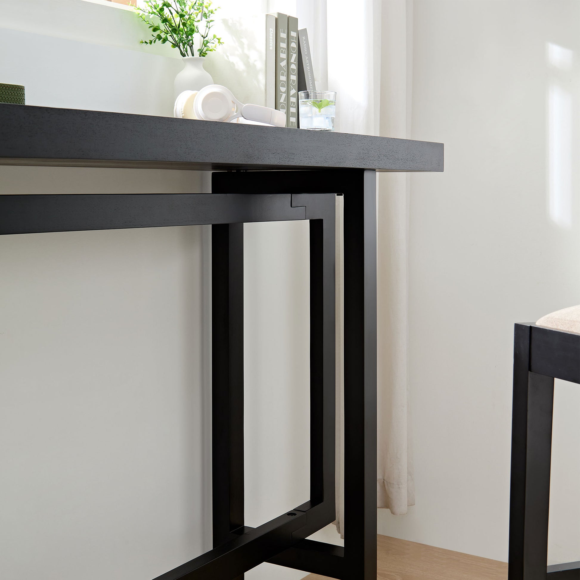 Bar Table,Bar Chair, Extra Long Entryway Table For Entryway, Hallway, Living Room, Foyer, Corridor, Rectangular Wood High Top Kitchen Dining Table, Black Matt Black Solid Wood Mdf