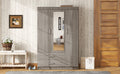 3 Door Mirror Wardrobe With Shelves, Gray Gray Plywood